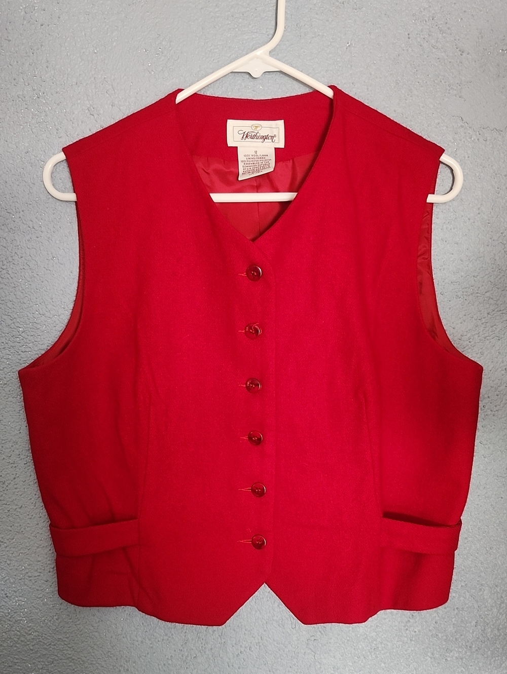 Worthington Red 100% Wool Button-Front Vest